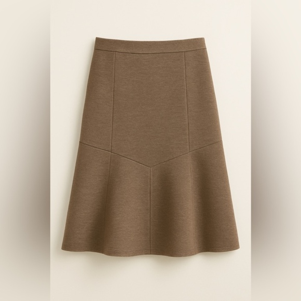 Ann Taylor Medium Brown Brushed Knit Midi Skirt Novelty Hem Lined EUC 10 #2421